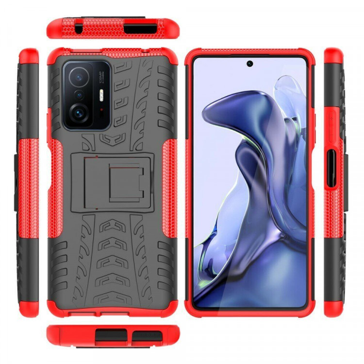 Чехол Hybrid Armor для Xiaomi 11T / Xiaomi 11T Pro (черный + красный)