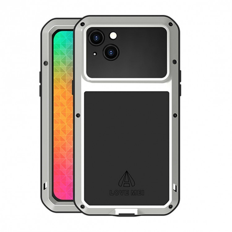 Гибридный чехол LOVE MEI для iPhone 14 Plus (серебряный)