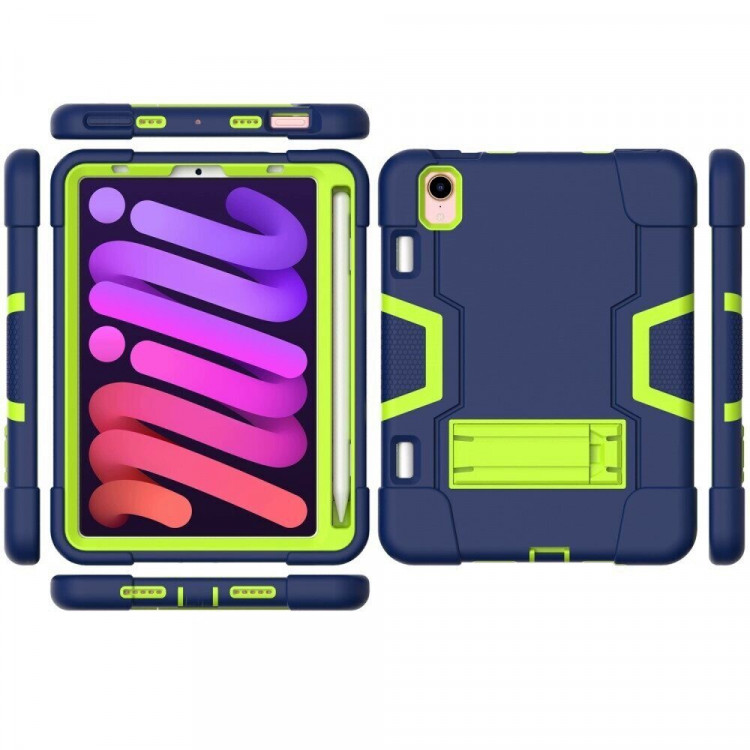 Гибридный TPU чехол для Apple iPad mini 6 (темно-синий + зеленый)