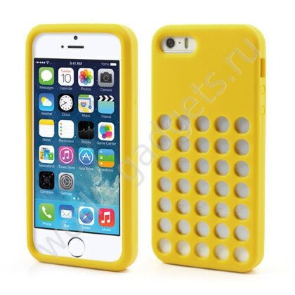 Силиконовый чехол с кружками для iPhone 5 / 5S (желтый)