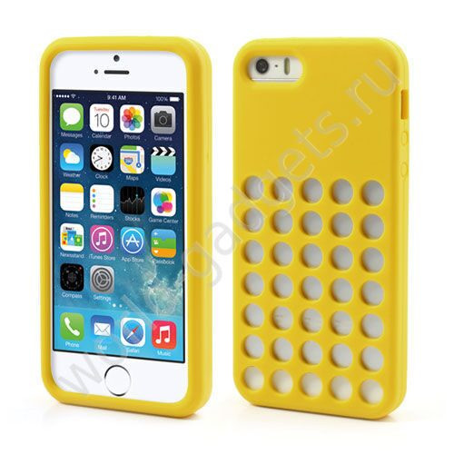 Силиконовый чехол с кружками для iPhone 5 / 5S (желтый)