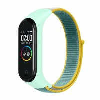 Нейлоновый ремешок для Xiaomi Mi Band 7 (голубой с желтой окантовкой)