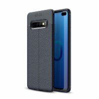 Чехол-накладка Litchi Grain для Samsung Galaxy S10+ (Plus) (темно-синий)