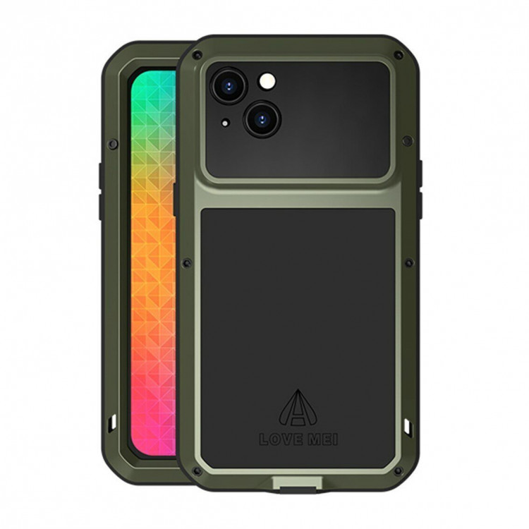 Гибридный чехол LOVE MEI для iPhone 14 Plus (темно-зеленый)