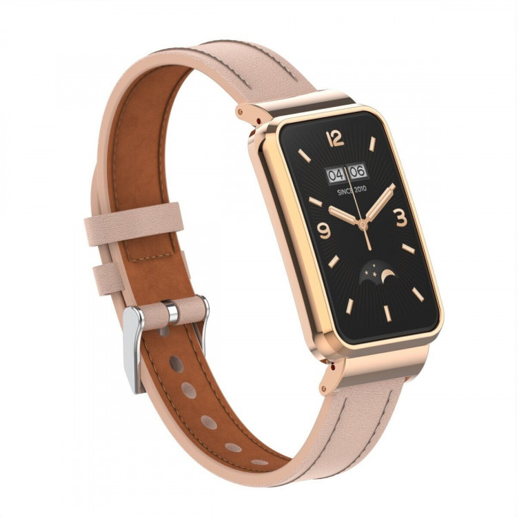 Кожаный ремешок для Xiaomi Smart Band 7 Pro (розовый)