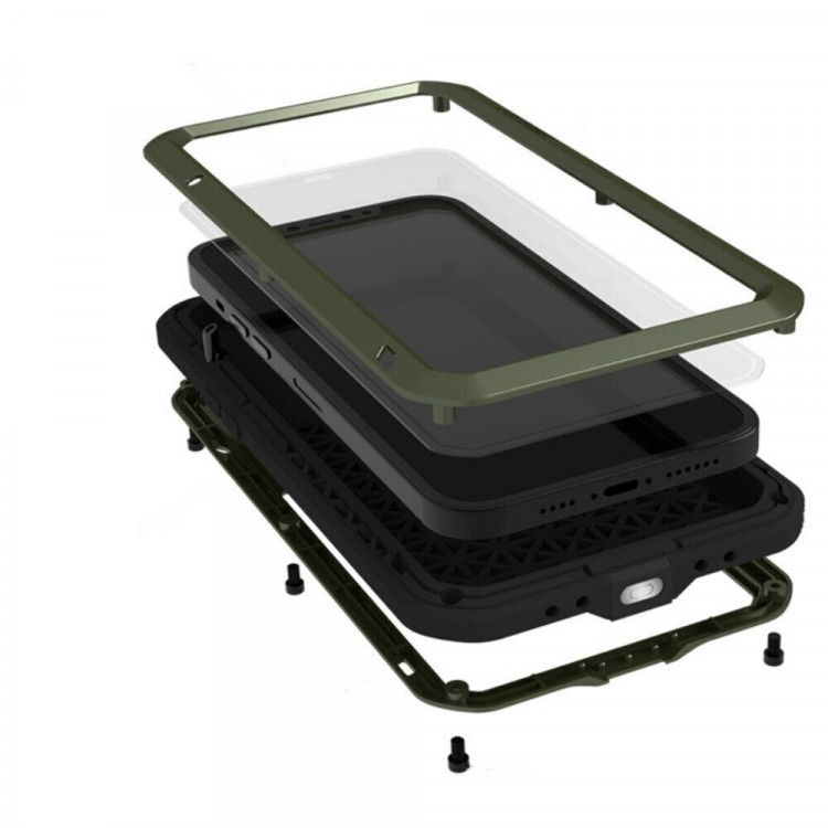 Гибридный чехол LOVE MEI для iPhone 13 Pro Max (темно-зеленый)