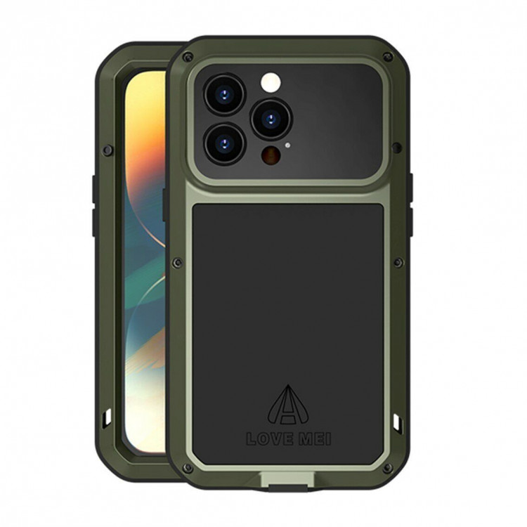 Гибридный чехол LOVE MEI для iPhone 14 Pro (темно-зеленый)