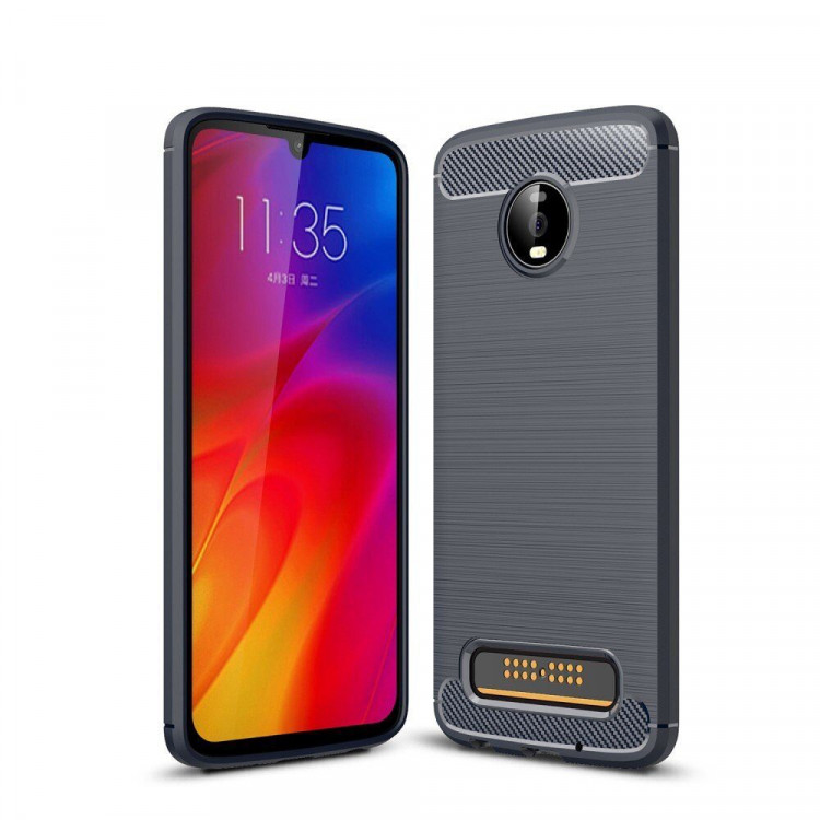 Чехол-накладка Carbon Fibre для Motorola Moto Z4 Play (темно-синий)