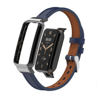 Кожаный ремешок для Xiaomi Smart Band 7 Pro (темно-синий)