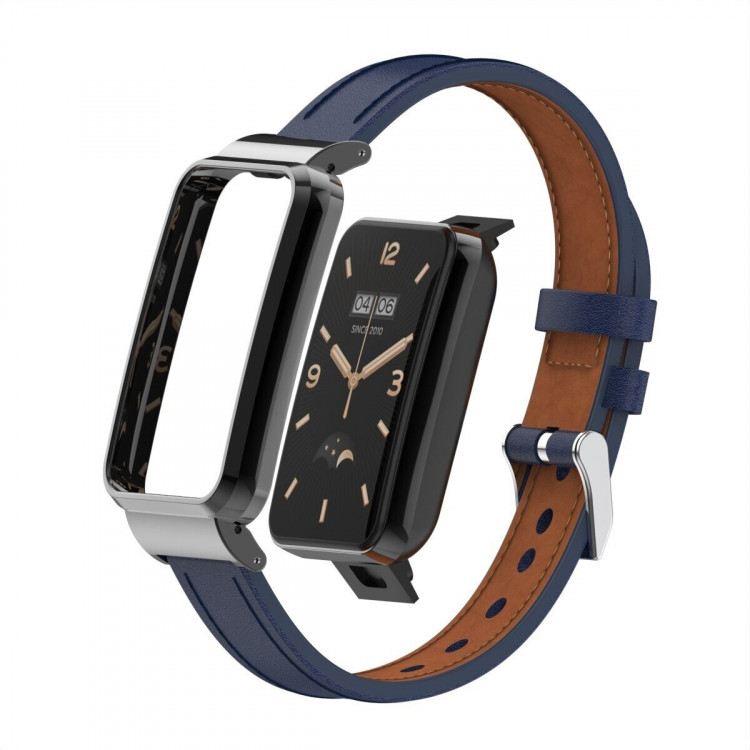 Кожаный ремешок для Xiaomi Smart Band 7 Pro (темно-синий)
