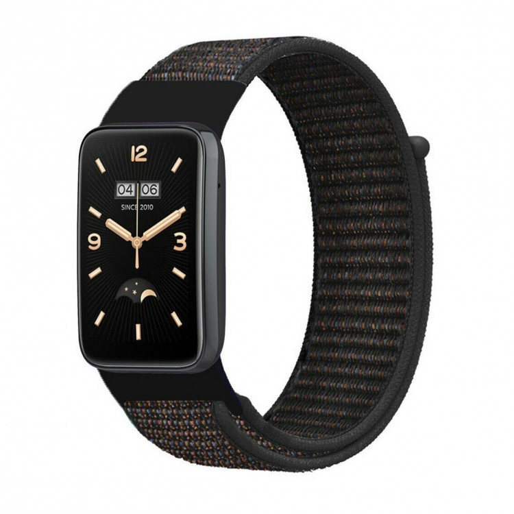 Нейлоновый ремешок для Xiaomi Smart Band 7 Pro (черный с коричневой прострочкой)