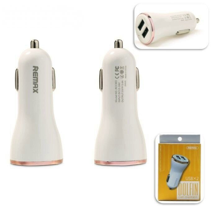 Авто - зарядное устройство Remax Dolfin 2 - USB (1А + 2,4А) (розовое золото)