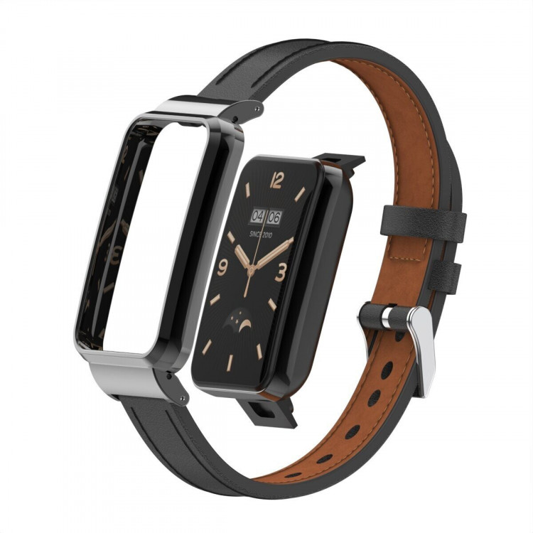 Кожаный ремешок для Xiaomi Smart Band 7 Pro (черный)