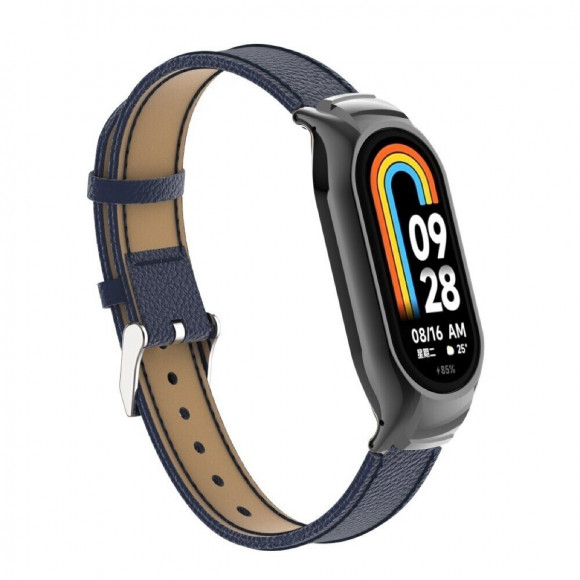 Кожаный ремешок для Xiaomi Mi Smart Band 8, Xiaomi Mi Band 8 (темно-синий) Кожаный ремешок для Xiaomi Mi Smart Band 8, Xiaomi Mi Band 8 (темно-синий)