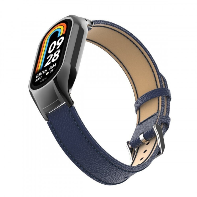 Кожаный ремешок для Xiaomi Mi Smart Band 8, Xiaomi Mi Band 8 (темно-синий)