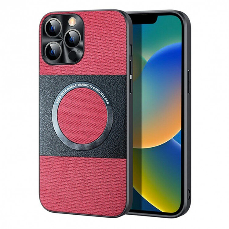 Тканевый чехол Electroplated MagSafe для iPhone 14 Pro (красный)