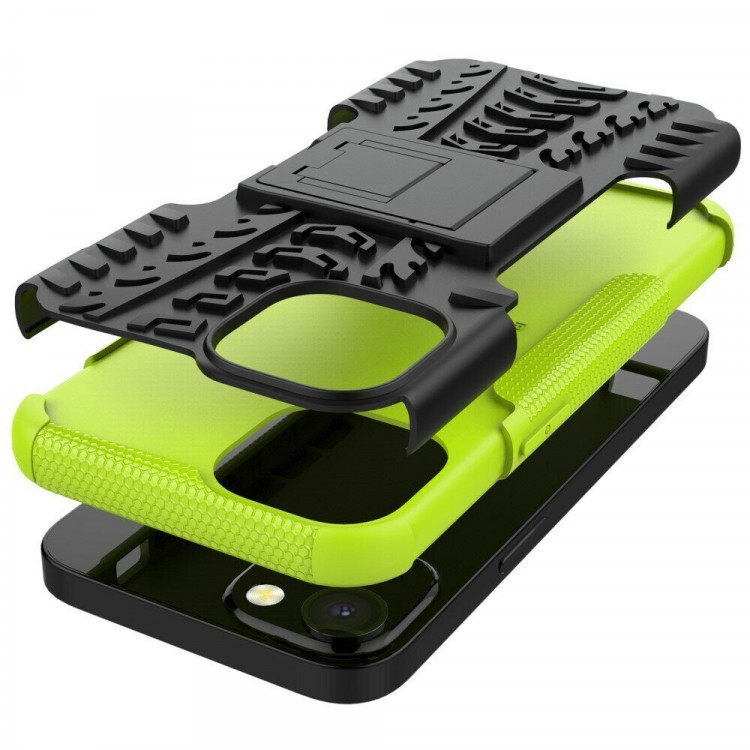 Чехол Hybrid Armor для iPhone 13 (черный + зеленый)