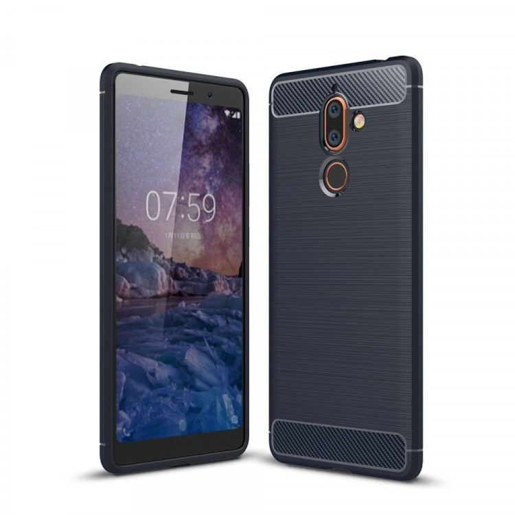 Чехол-накладка Carbon Fibre для Nokia 7 Plus (темно-синий)