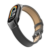 Кожаный ремешок для Xiaomi Mi Smart Band 8, Xiaomi Mi Band 8 (черный)