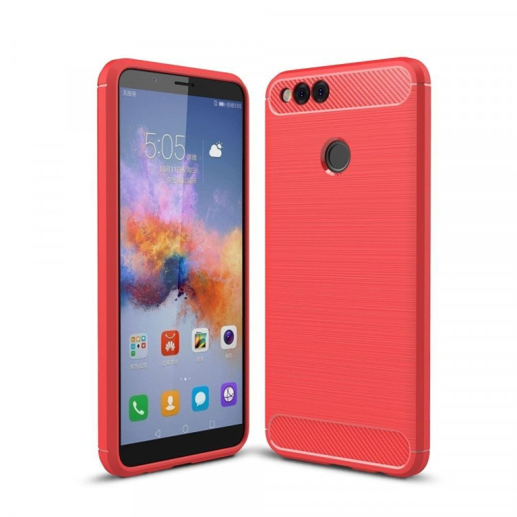 Чехол-накладка Carbon Fibre для Huawei Honor 7X (красный)