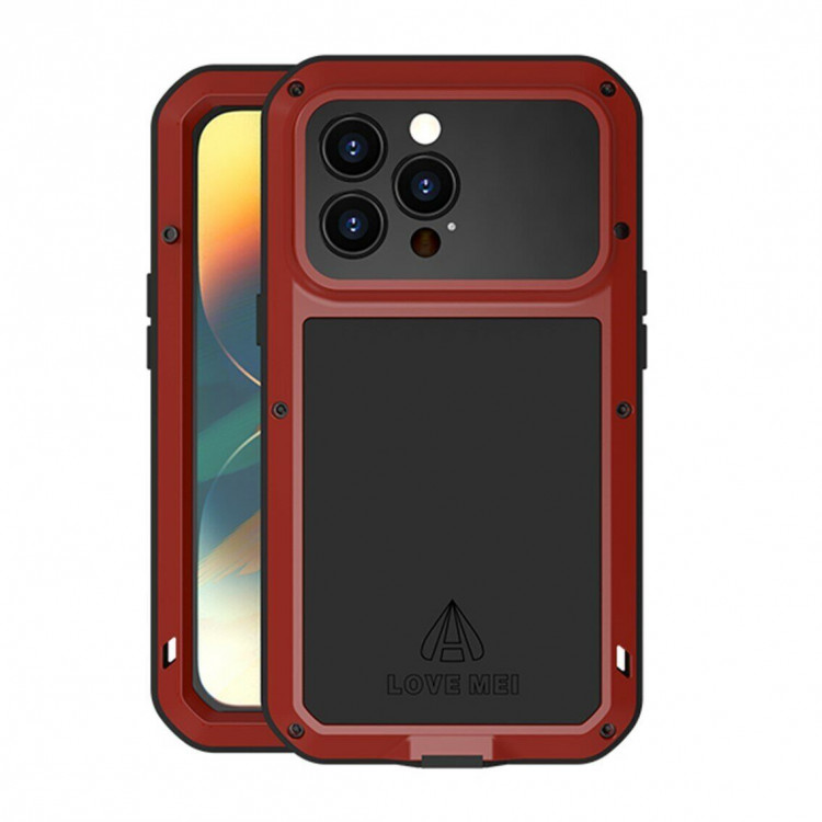 Гибридный чехол LOVE MEI для iPhone 14 Pro Max (красный)