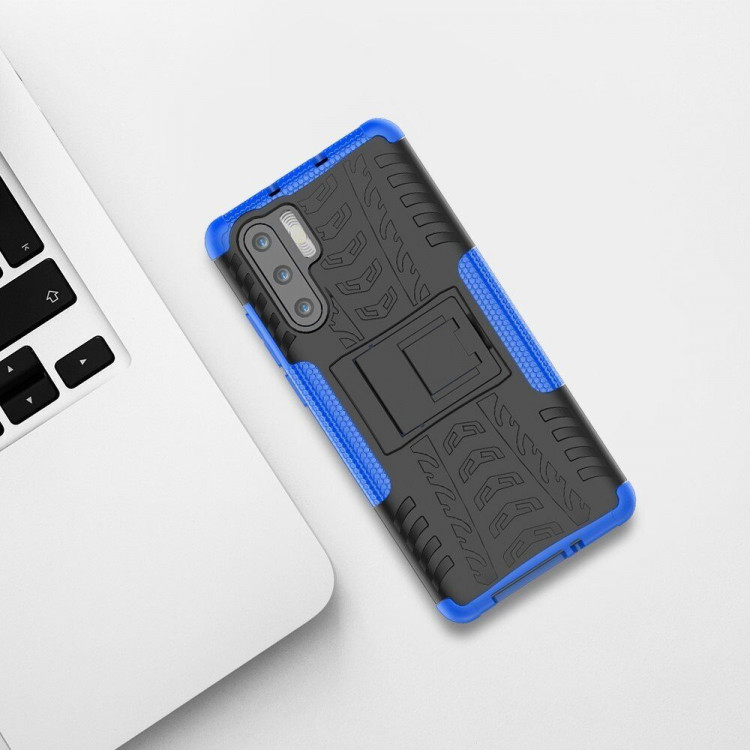 Чехол Hybrid Armor для Huawei P30 Pro (черный + голубой)