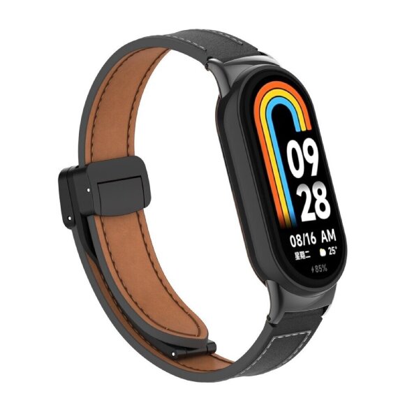 Кожаный ремешок с магнитной застежкой для Xiaomi Mi Smart Band 8, Xiaomi Mi Band 8 (черный) Кожаный ремешок с магнитной застежкой для Xiaomi Mi Smart Band 8, Xiaomi Mi Band 8 (черный)