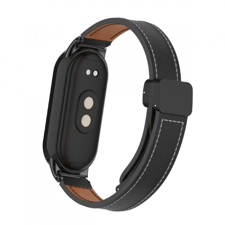 Кожаный ремешок с магнитной застежкой для Xiaomi Mi Smart Band 8, Xiaomi Mi Band 8 (черный)