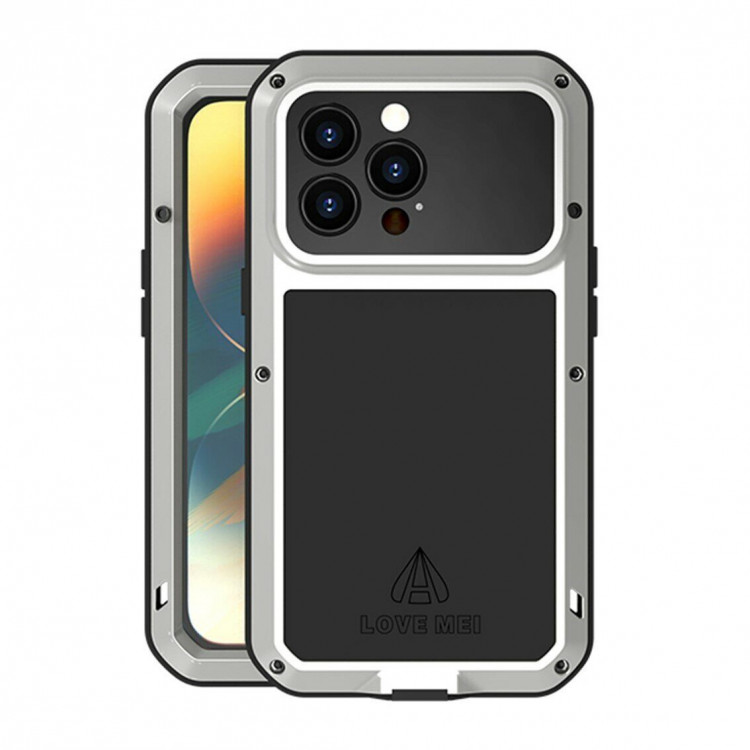 Гибридный чехол LOVE MEI для iPhone 14 Pro Max (серебряный)