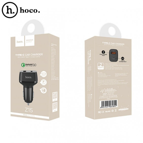 Автомобильное зарядное устройство Quick Charge HOCO Z15 Kuso (USB QC3.0 + Type-C) Автомобильное зарядное устройство Quick Charge HOCO Z15 Kuso (USB QC3.0 + Type-C)