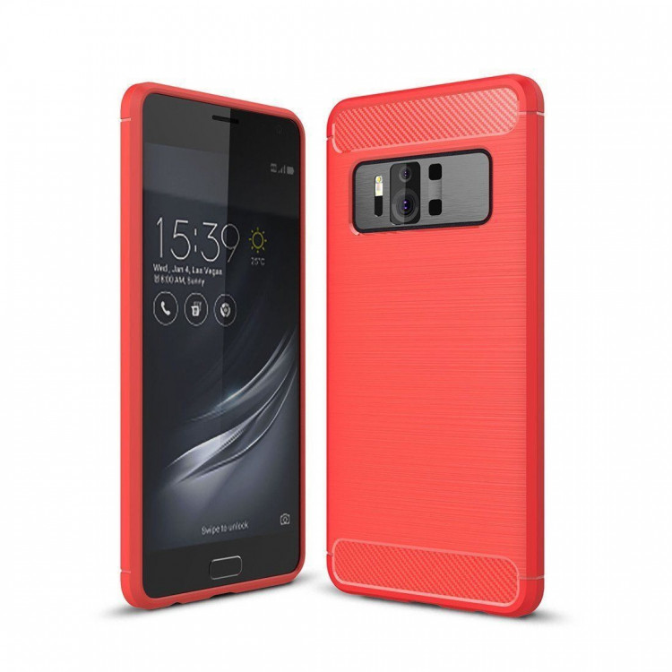 Чехол-накладка Carbon Fibre для ASUS Zenfone AR ZS571KL (красный)