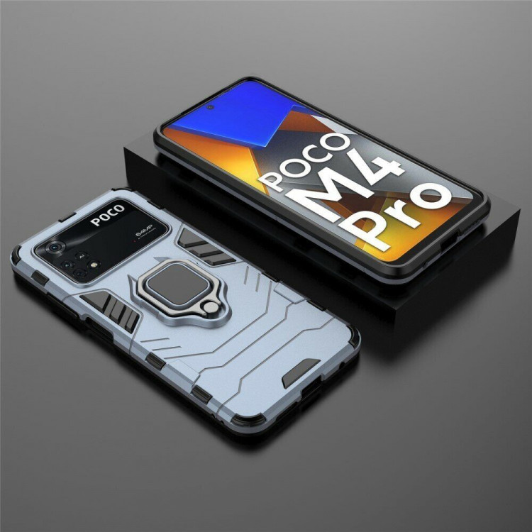 Чехол Armor Ring Holder для Xiaomi Poco M4 Pro 4G (темно-синий)