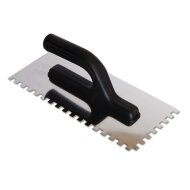 Гладилка для штукатурных и плиточных работ из нержавеющей стали 280х130 мм, зуб 8мм Гладилка для штукатурных и плиточных работ из нержавеющей стали 280х130 мм, зуб 8мм