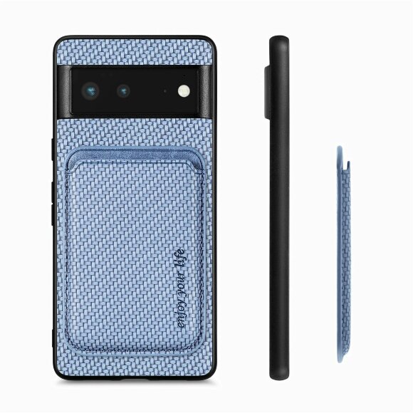 Чехол с магнитным держателем карт для Google Pixel 6 Pro (голубой) Чехол с магнитным держателем карт для Google Pixel 6 Pro (голубой)