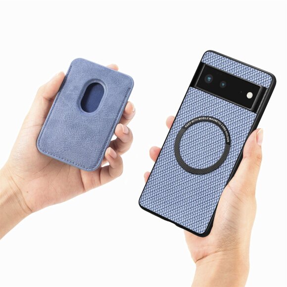 Чехол с магнитным держателем карт для Google Pixel 6 Pro (голубой) Чехол с магнитным держателем карт для Google Pixel 6 Pro (голубой)