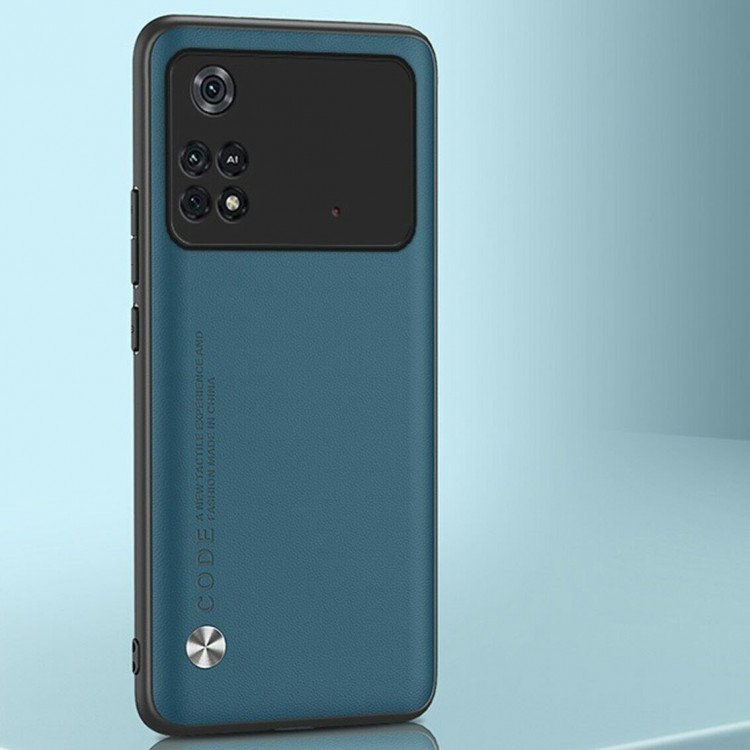 Чехол из искусственной кожи для Xiaomi Poco M4 Pro 4G (серо-синий)