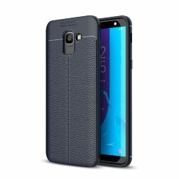 Чехол-накладка Litchi Grain для Samsung Galaxy J6 (2018) (темно-синий)