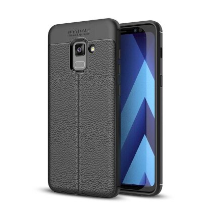 Чехол-накладка Litchi Grain для Samsung Galaxy A8 (2018) (черный)