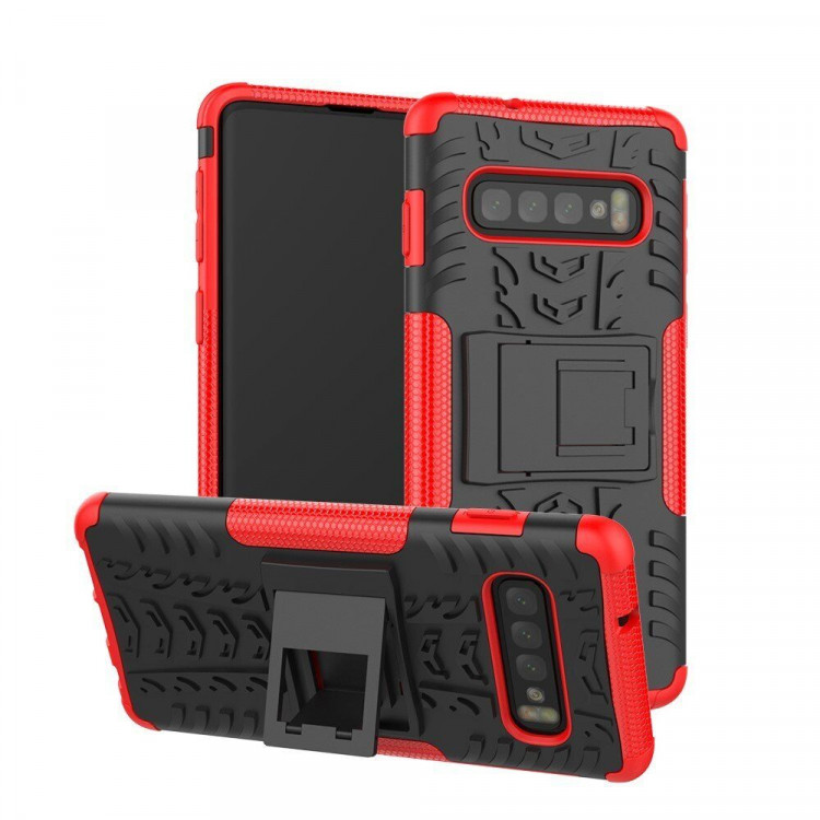 Чехол Hybrid Armor для Samsung Galaxy S10+ (Plus) (черный + красный)
