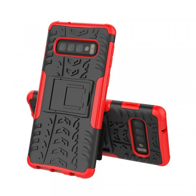 Чехол Hybrid Armor для Samsung Galaxy S10+ (Plus) (черный + красный)