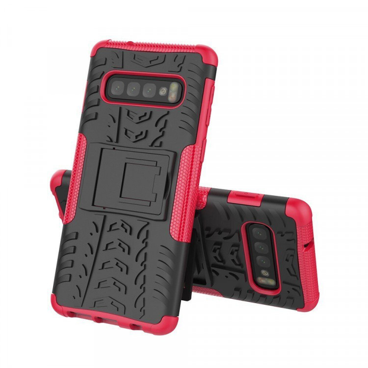 Чехол Hybrid Armor для Samsung Galaxy S10+ (Plus) (черный + розовый)