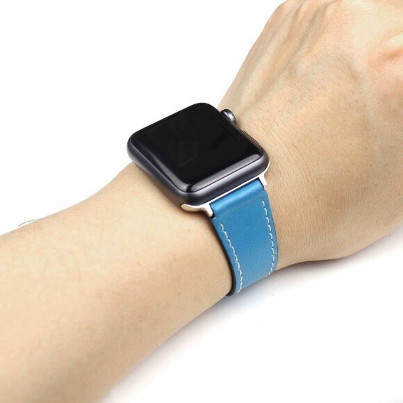 Кожаный ремешок для Apple Watch 42 и 44мм (голубой)