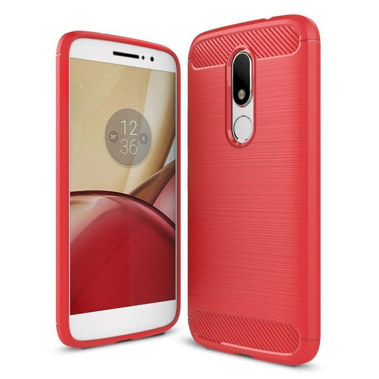 Чехол-накладка Carbon Fibre для Motorola Moto M (красный)