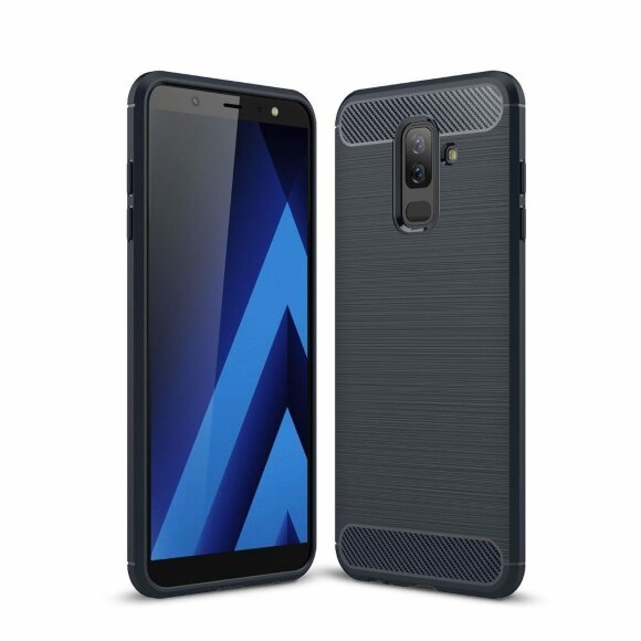 Чехол-накладка Carbon Fibre для Samsung Galaxy A6+ (Plus) (темно-синий)