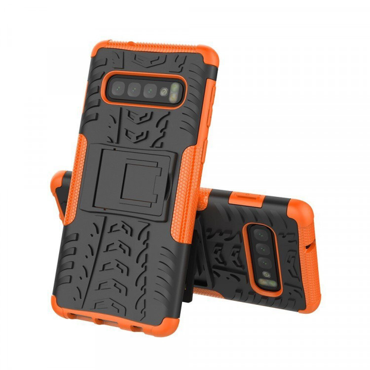Чехол Hybrid Armor для Samsung Galaxy S10+ (Plus) (черный + оранжевый)