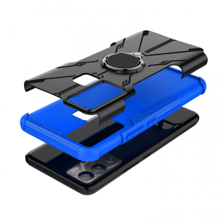 Чехол Armor Shockproof Ring Holder для Infinix Hot 12i (черный + голубой)
