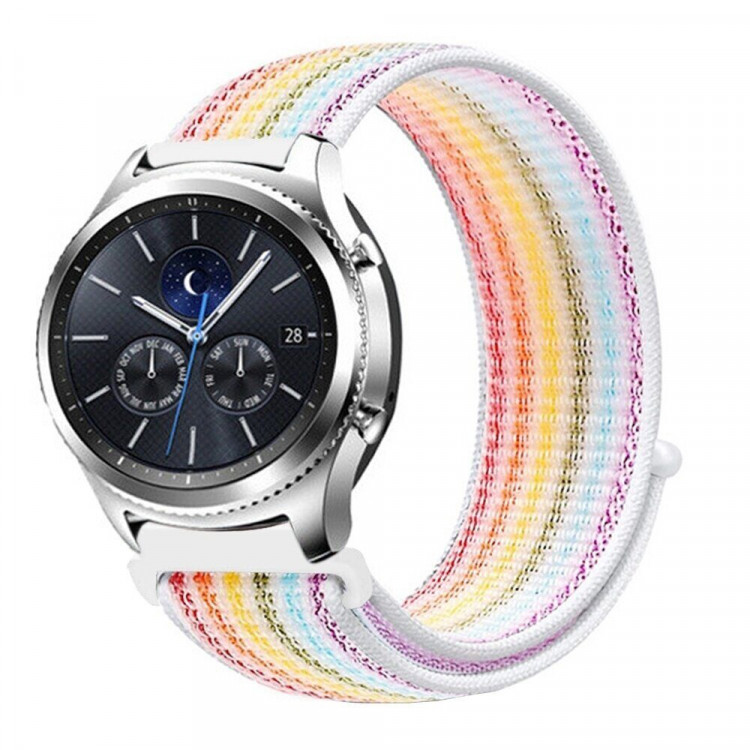 Нейлоновый ремешок для Samsung Galaxy Watch 22мм (белый + радужный)