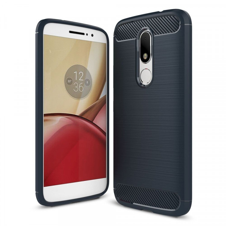 Чехол-накладка Carbon Fibre для Motorola Moto M (темно-синий)