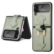 Кожаный чехол для Samsung Galaxy Z Flip 3 (серо-зеленый)
