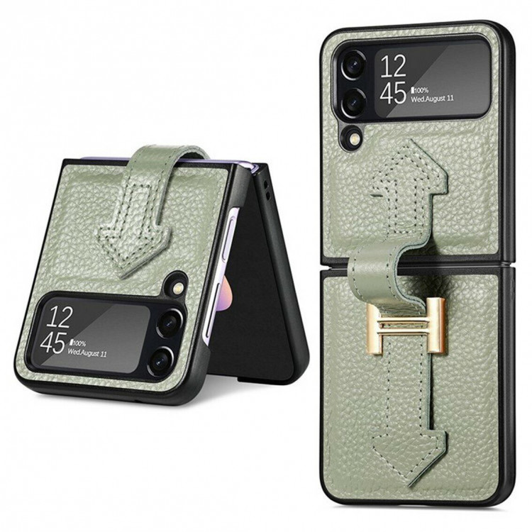Кожаный чехол для Samsung Galaxy Z Flip 3 (серо-зеленый)